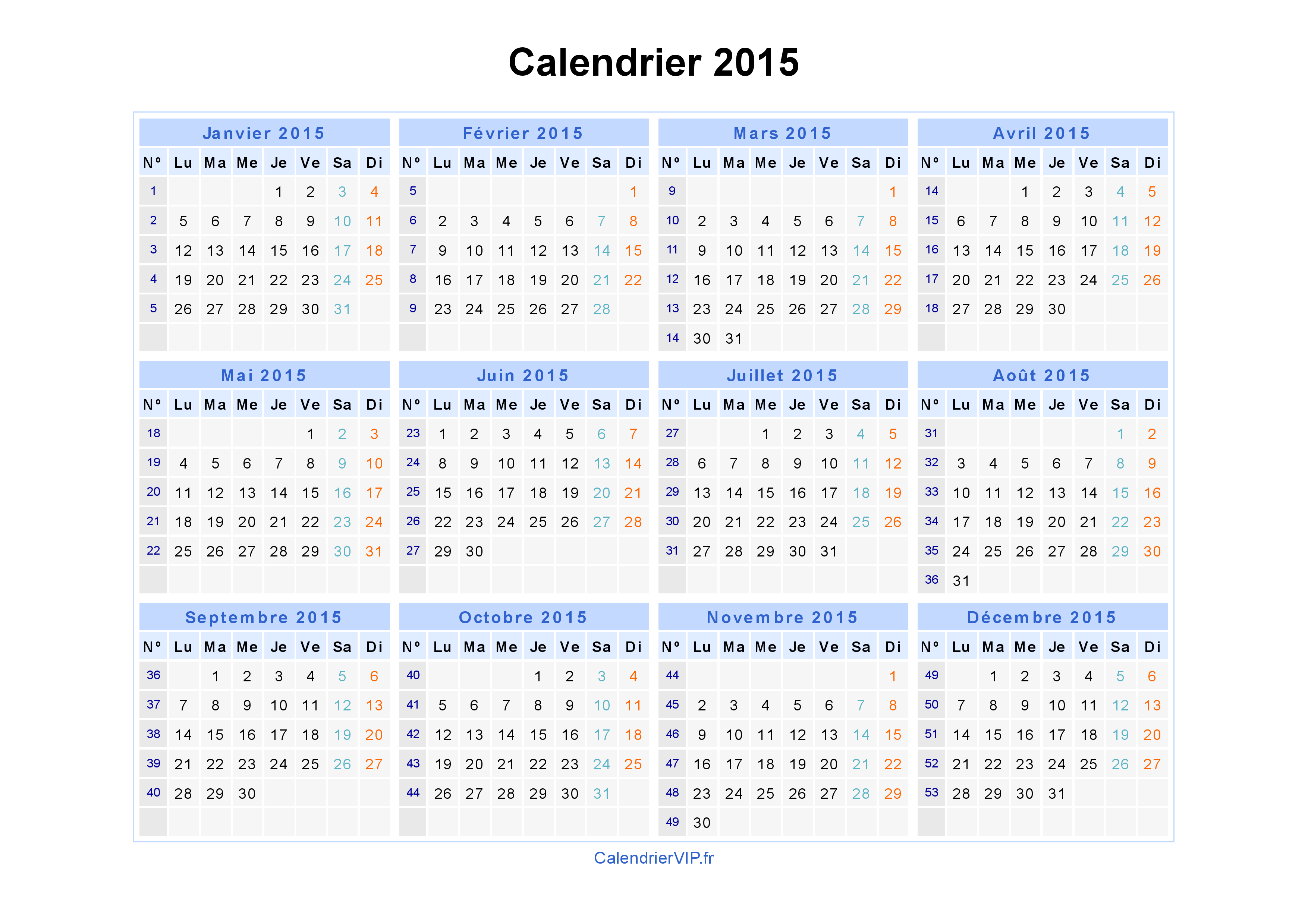 Calendrier Semaine 2015 Calendar Template 2016