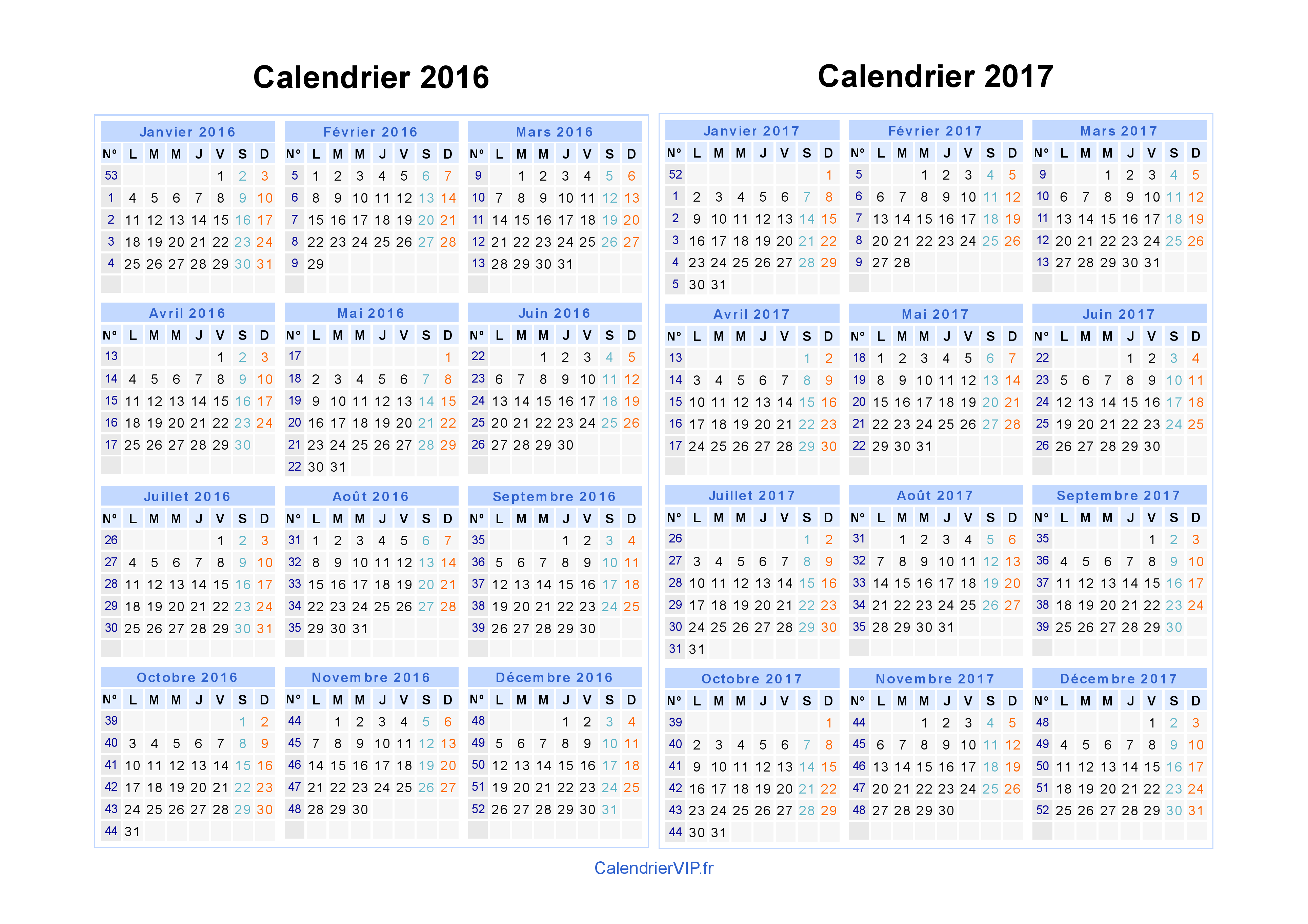 calendrier 2016