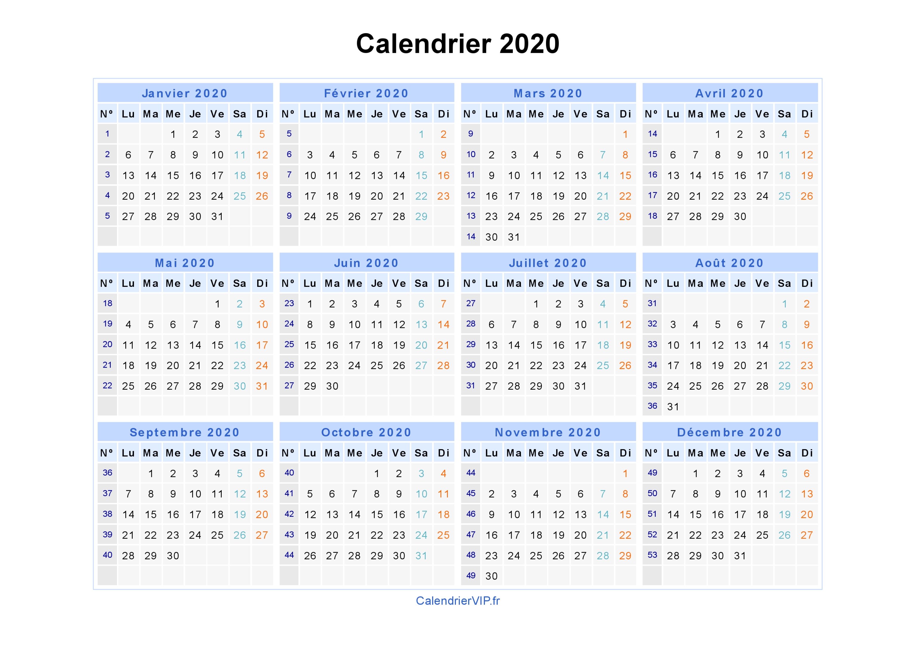 Calendrier 2020 à Imprimer Gratuit En Pdf Et Excel